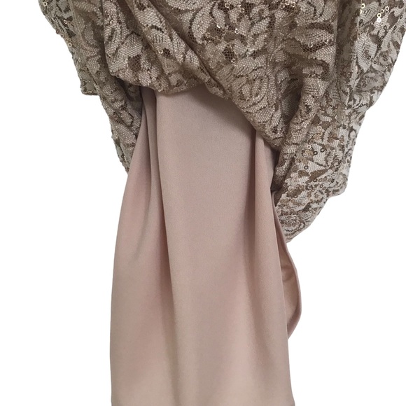 XSCAPE size 4 tan midi dress with gold sparkles and built in bra - Picture 14 of 14